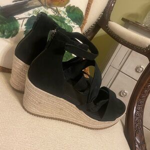 Eileen Fisher Black Suede Espadrille Wedges